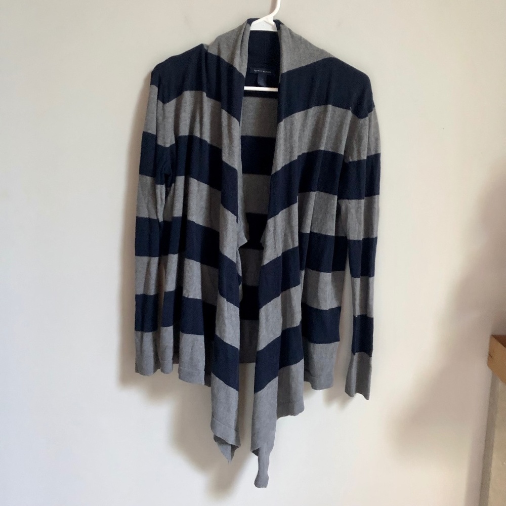 Tommy Hilfiger Navy Blue & Gray Striped Open Cardigan
